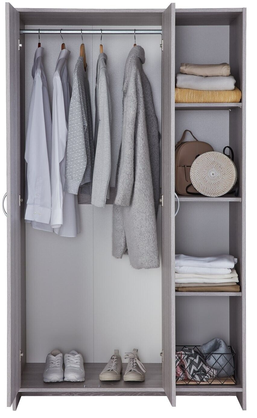 Home Seville 2 Dr Open Shelf Wardrobe -Grey Oak Effect