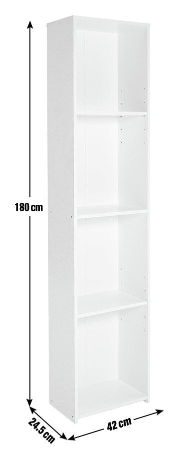 Home Malibu Narrow Bookcase - White | Bookshelf Storage Cabinet for Living Room