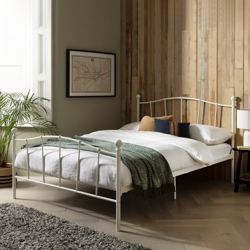 Fleur Small Double Metal Bed Frame - White | Bedroom Furniture for Teen or Guest