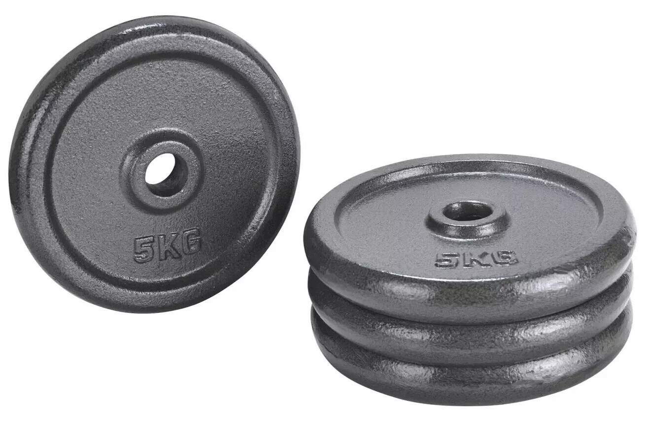 20kg Weight Plates Set For Dumbbells & Barbell 1 Inch (4 x 5kg) Cast Iron Discs