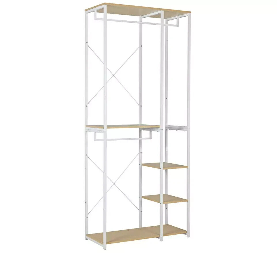 Double 2 Rail 4 Shelf Wardrobe White | Open Closet Organizer Hanging Storage
