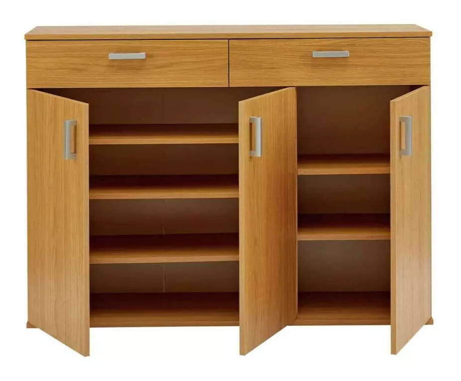 Venetia Large 3 Door 2 Drawer Shoe Cabinet Oak effect
