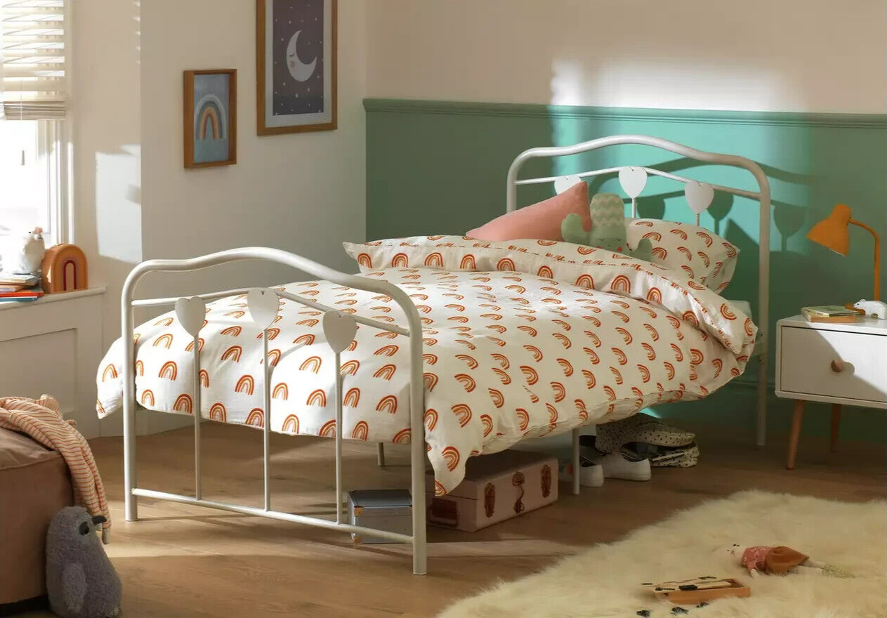 Home Hearts Single Metal Bed Frame - White | Sturdy Durable Bedframe for Bedroom