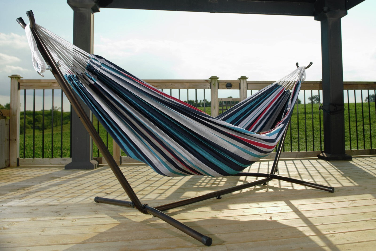 Vivere Double Cotton Hammock with Stand - Denim