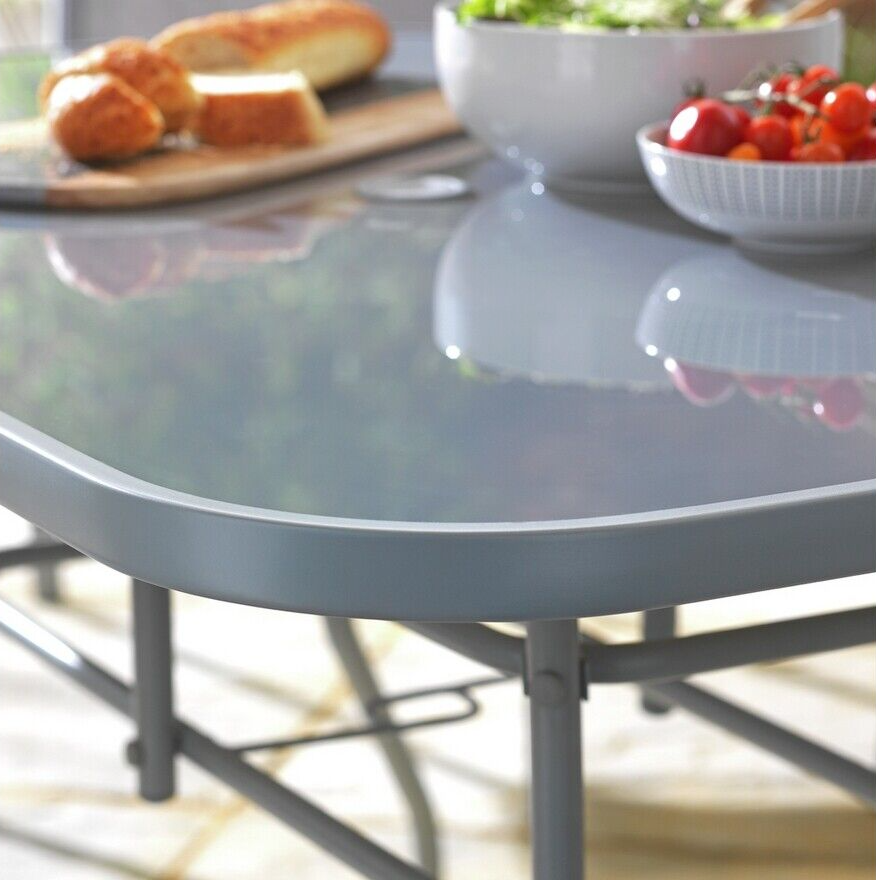 Home Sicily 6 Seater Metal Patio Set - Grey | Outdoor Garden Furniture Dining