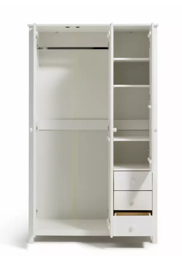 Home Scandinavia 3 door 3 Drawer Wardrobe - White ( B Grade )