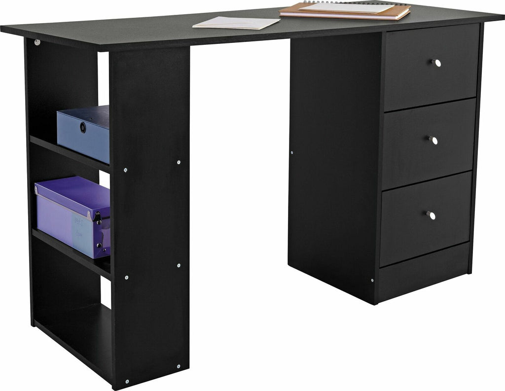 Home Malibu 3 Drawer Office Desk - Black | Study Desk with Storage Home Office