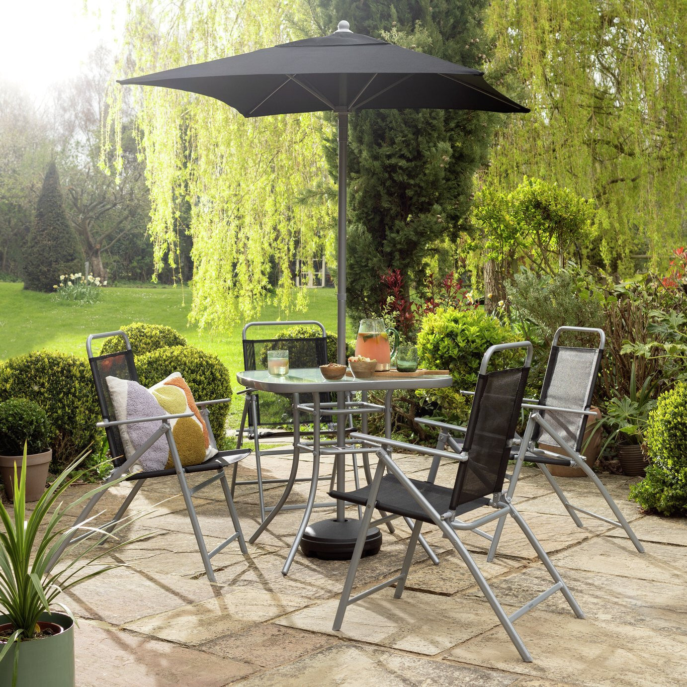 Home Atlantic 4 Seater Folding Metal Patio Set - Black | Outdoor Garden Dining