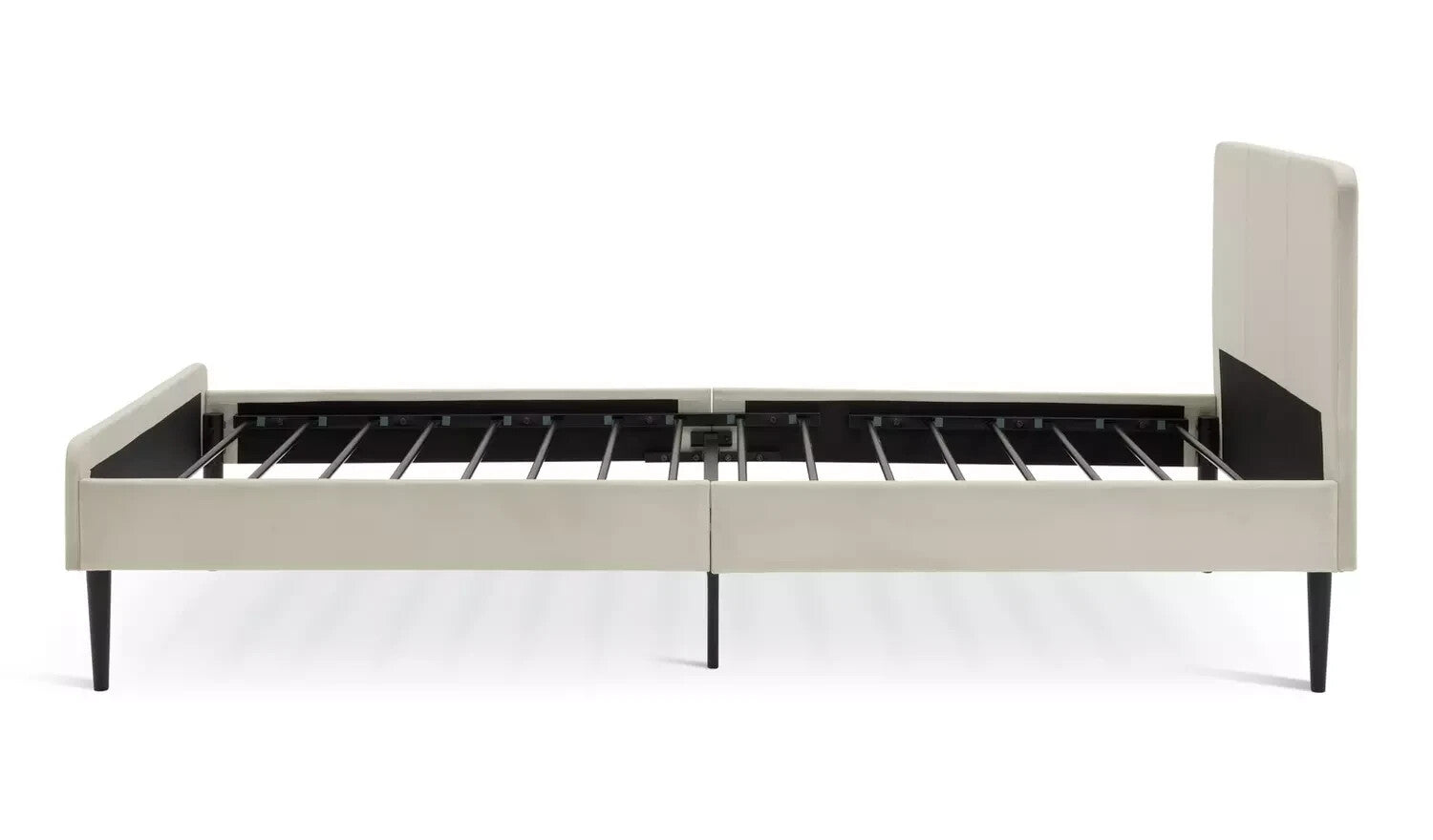 Kristopher Single Fabric Bed Frame - Cream | Upholstered Linen Look, Black Metal