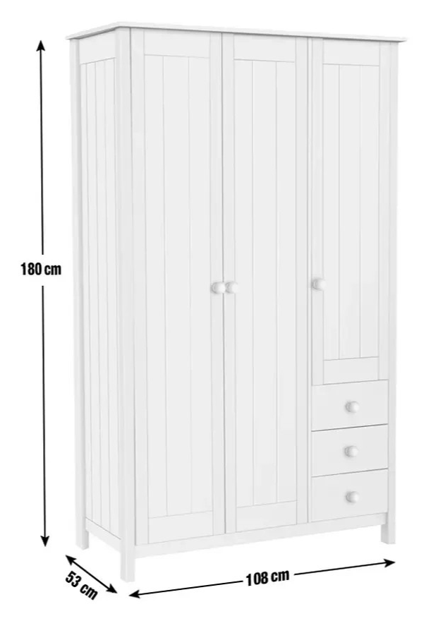 Home Scandinavia 3 door 3 Drawer Wardrobe - White ( B Grade )