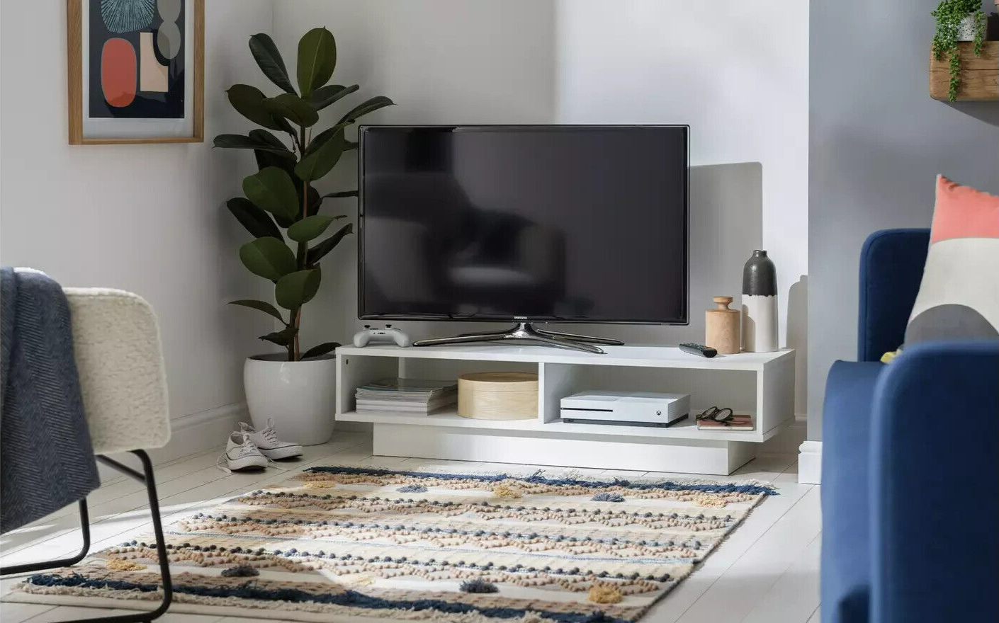 Home Cubes Large TV Unit White | Modern Media Cabinet Living Room Entertainment