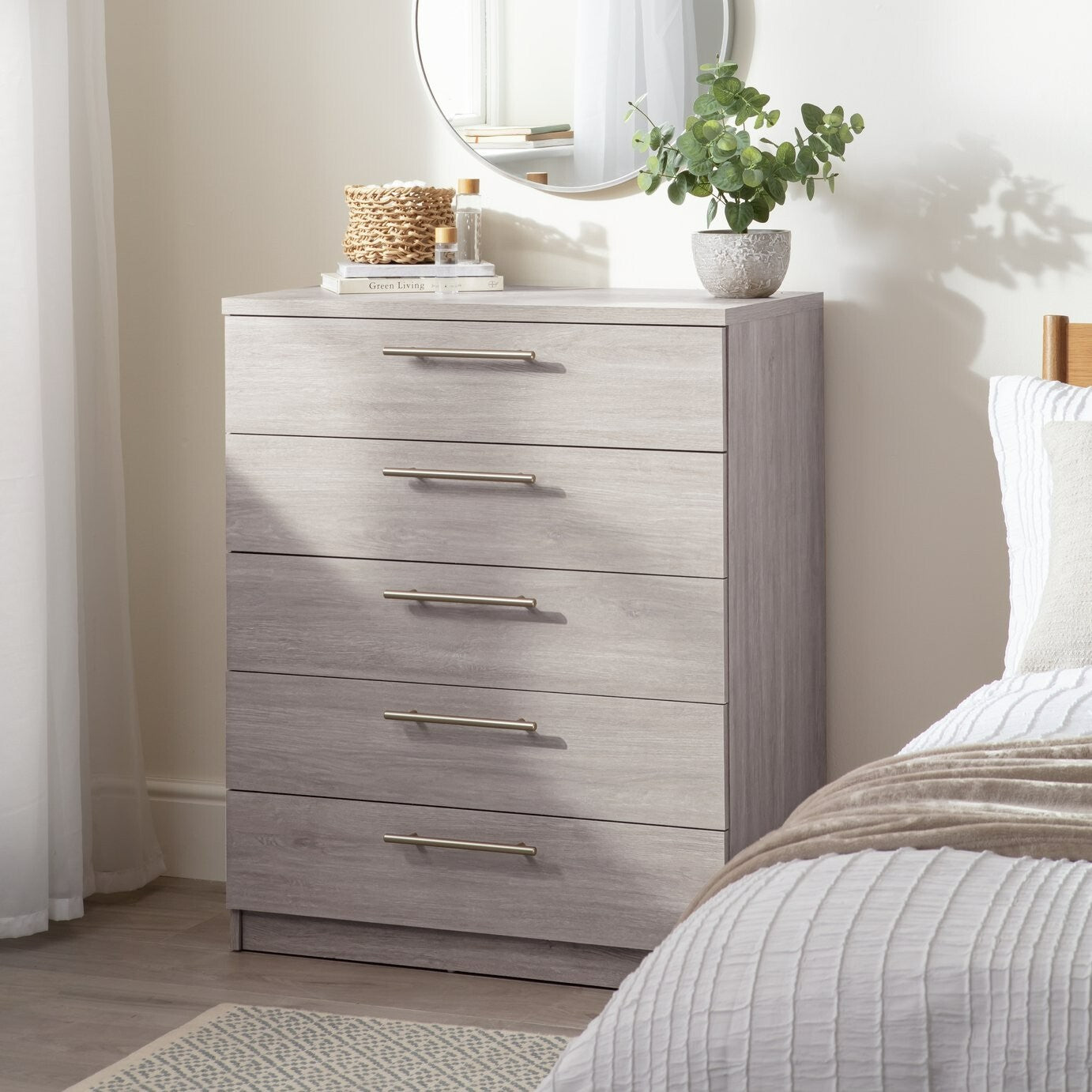 Brisbane 5 drawers Chest â€“ Grey Oak
