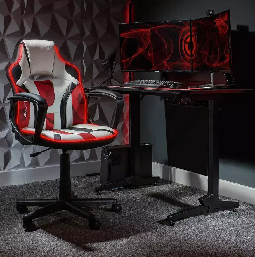X Rocker Panther Gaming Desk Black | Sturdy Computer Desk with LED Lights Modern