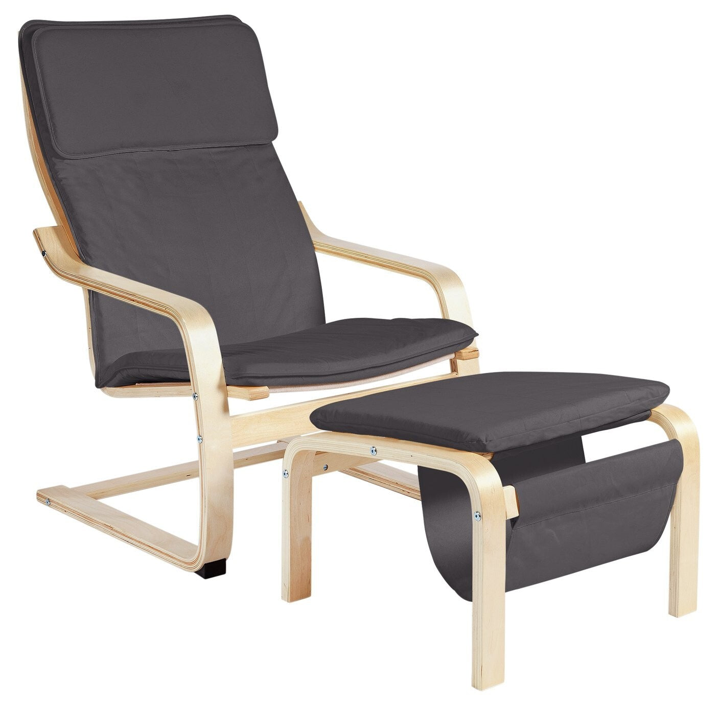 Habitat Bentwood Fabric Chair & Footstool - Charcoal