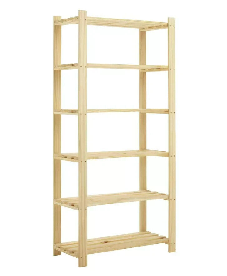Home Karee 6 Tier Shelving Unit - Natural | Wood Effect Storage Shelf Bookcase