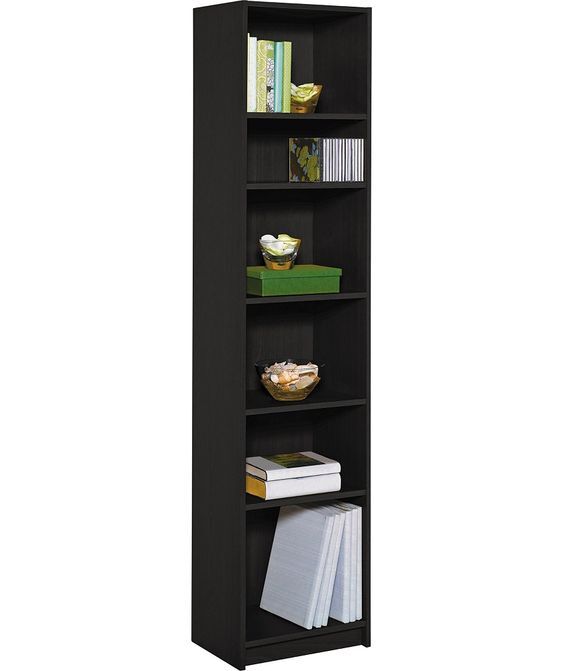 Maine Narrow 6 Shelf Bookcase - Shelving Storage Unit Display Cabinet - Black