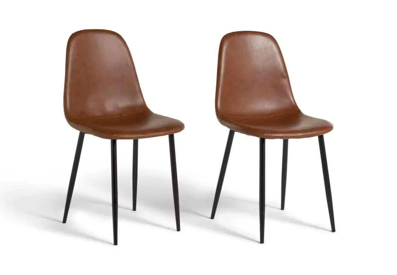 Habitat Beni Pair of Faux Leather Dining Chairs - Tan