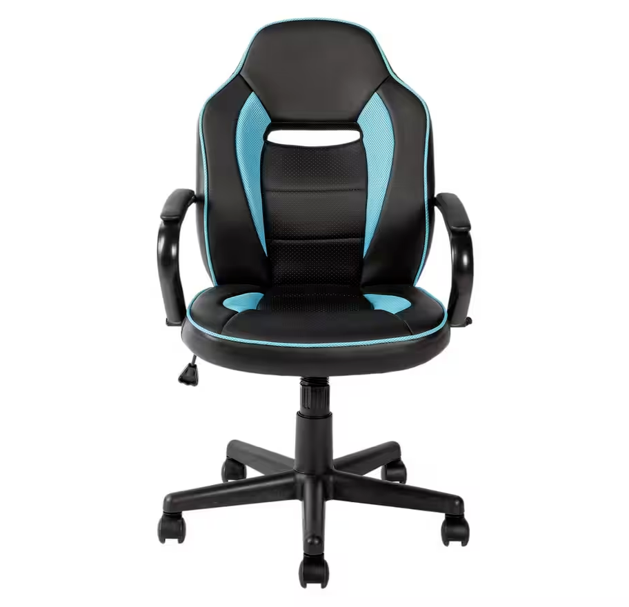Faux Leather Mid Back Gaming Chair - Blue & Black