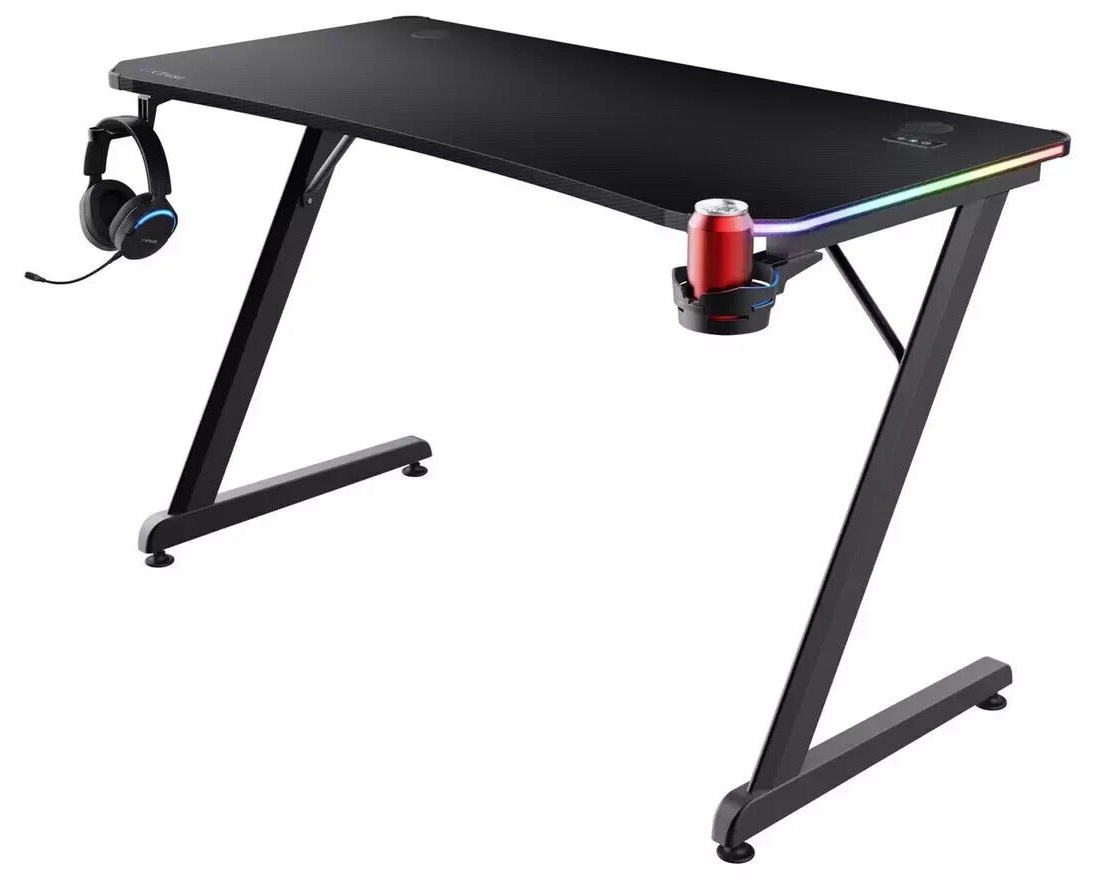 Trust GXT709 Luminus RGB Gaming Desk Black | LED Furniture for Entertainment