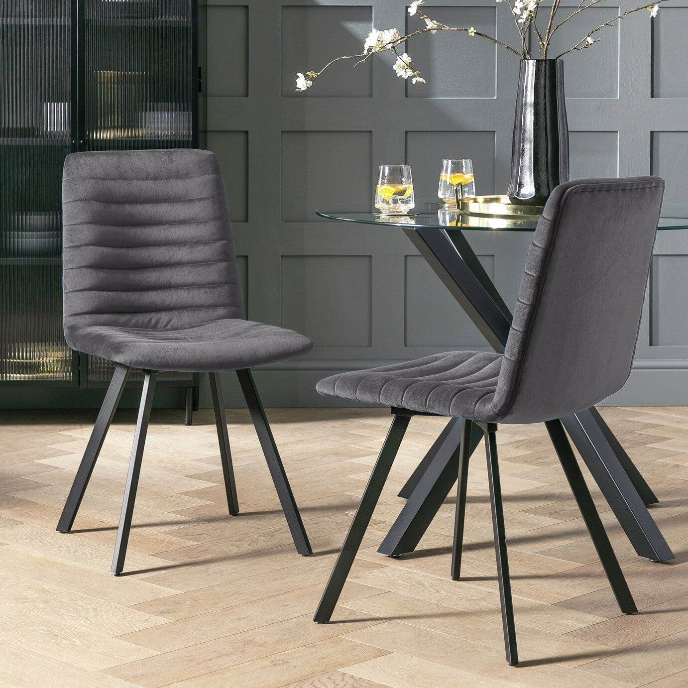 Keaton Pair of Velvet Dining Chairs - Charcoal