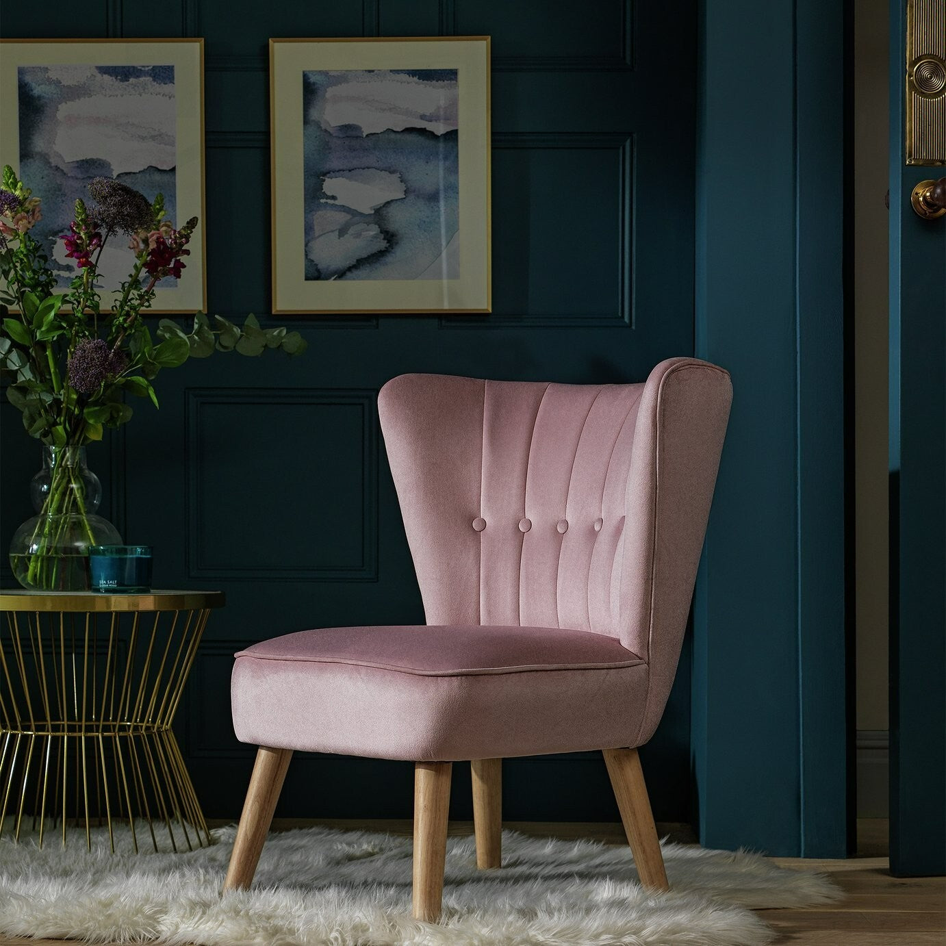 Alexis Velvet Cocktail Chair - Pink
