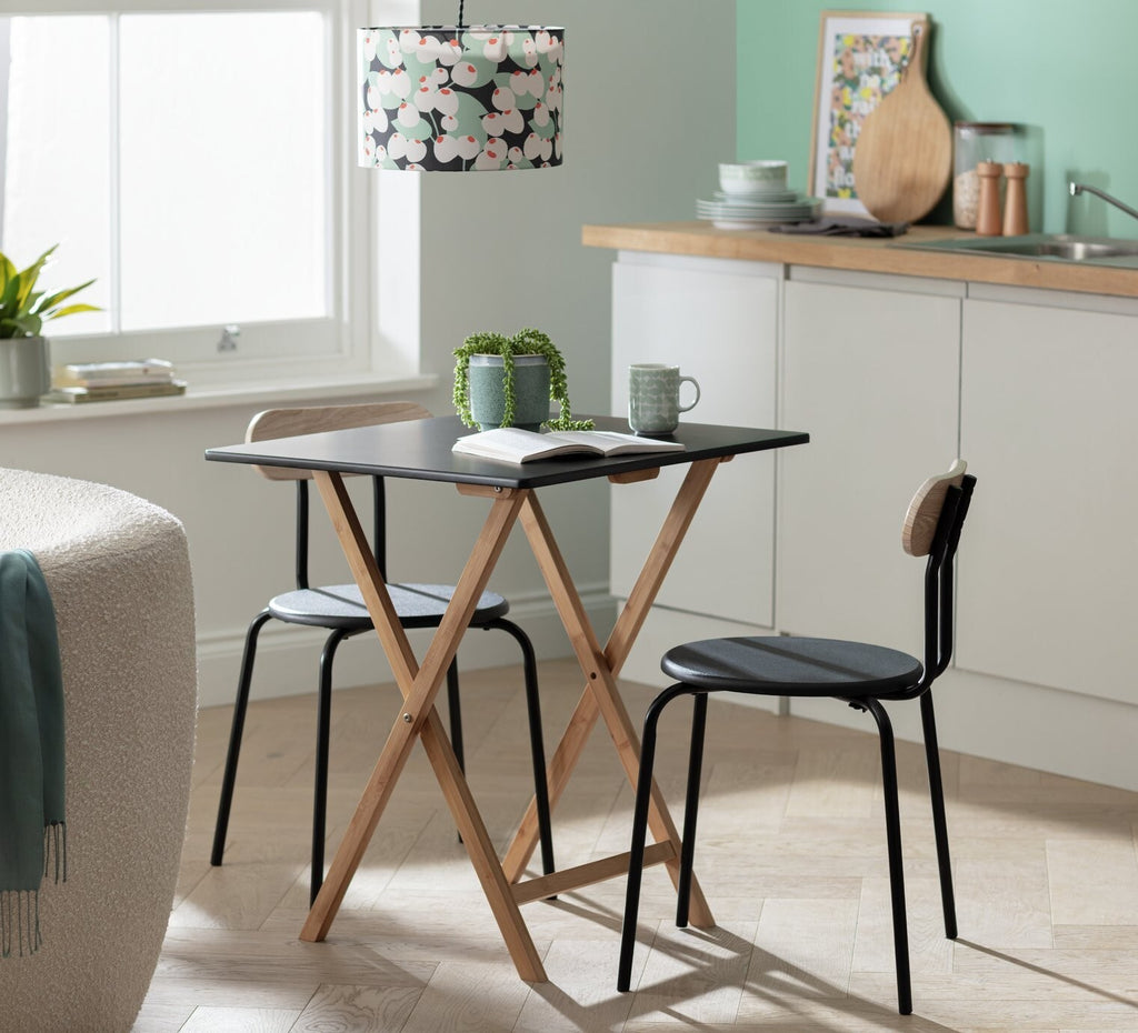 Habitat Drew Folding Bamboo 2 Seater Table - Black | Compact Outdoor Indoor