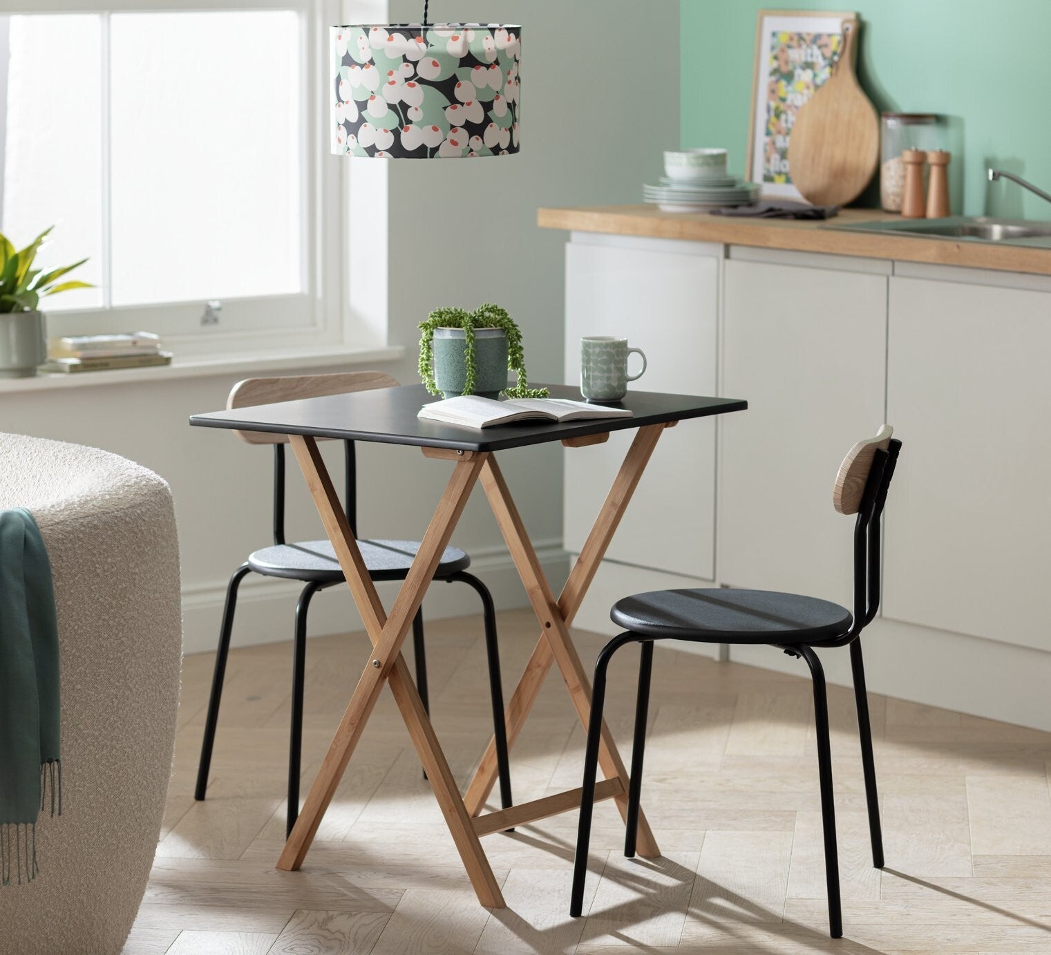 Habitat Drew Folding Bamboo 2 Seater Table - Black | Compact Outdoor Indoor