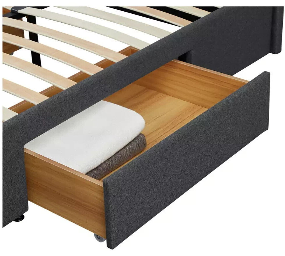 Heathdon 4 Drawer Kingsize Fabric Bed Frame- Grey