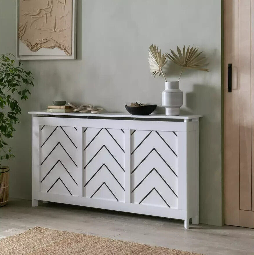 Habitat Chevron Large Radiator Cover White | Modern Radiator Cabinet with