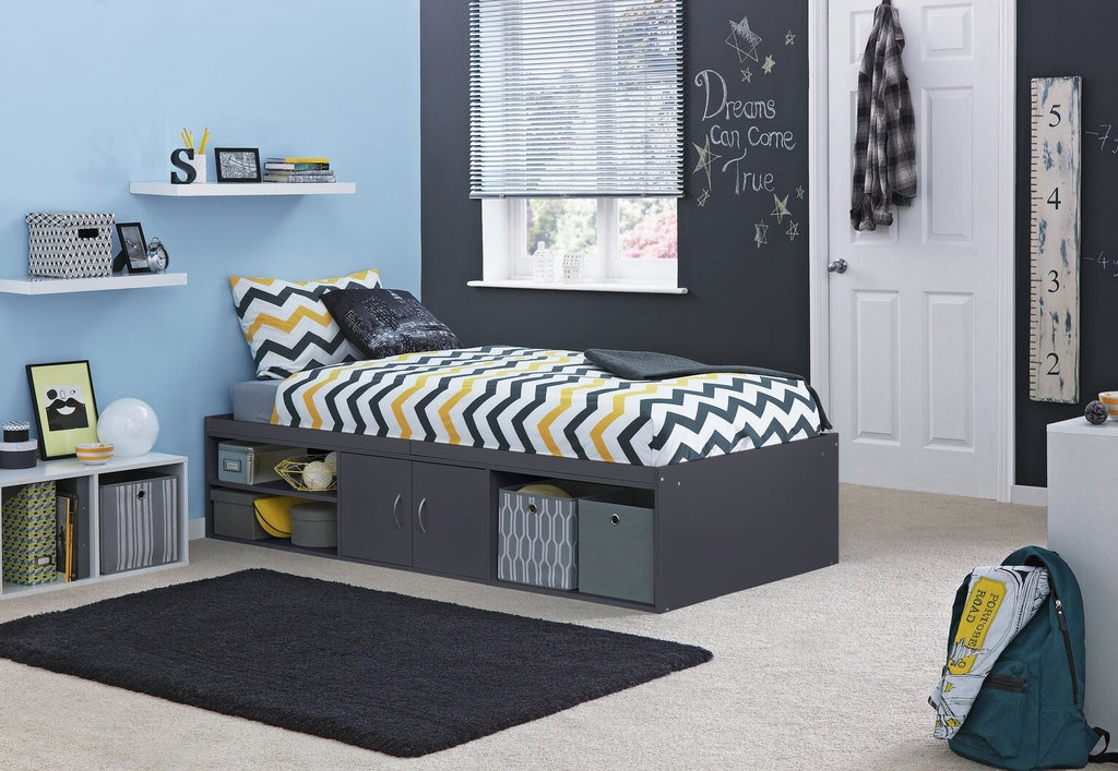 Freddie Cabin Bed Frame - Anthracite | Grey Kids Storage Bed Frame with Drawers