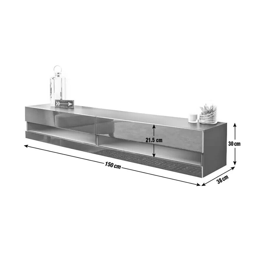 GFW Galicia 150cm LED Wall TV Unit - White | White Floating TV Cabinet Modern LE