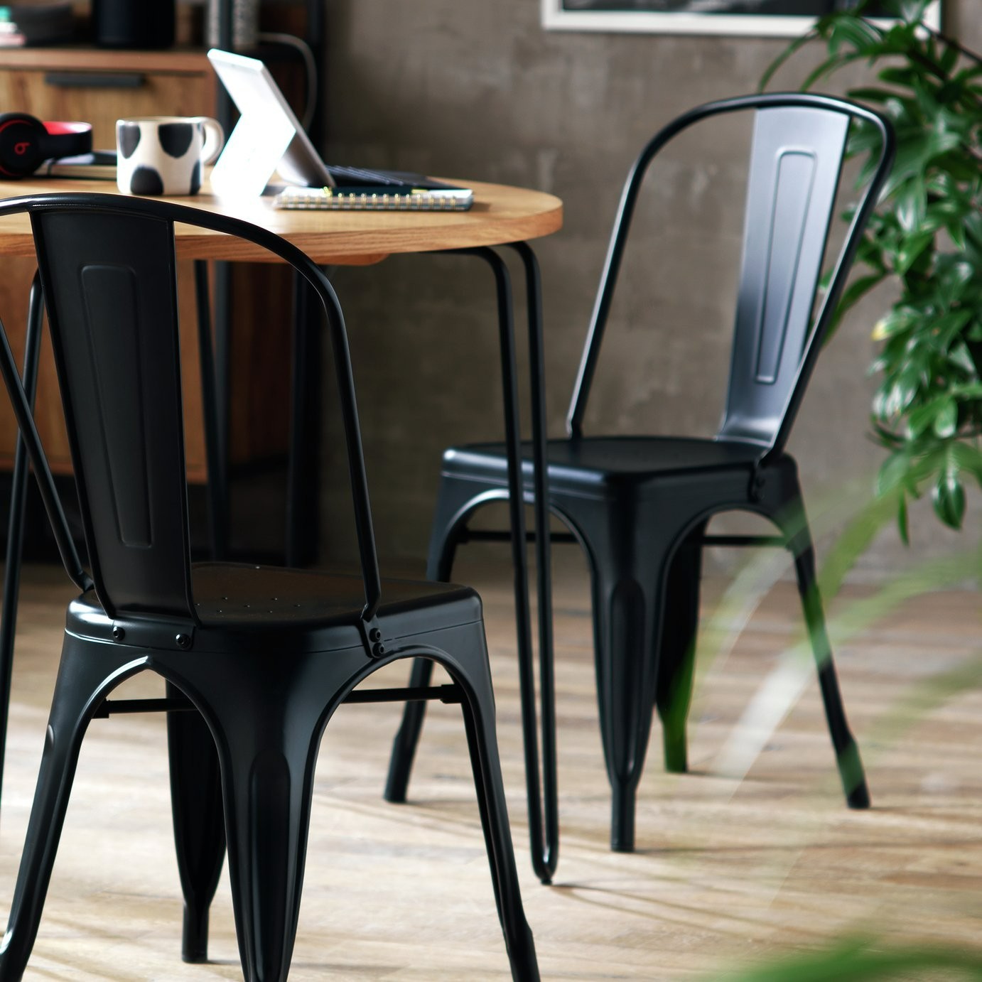 Industrial Pair of Metal Dining Chairs-Matt Black | Industrial dining chairs