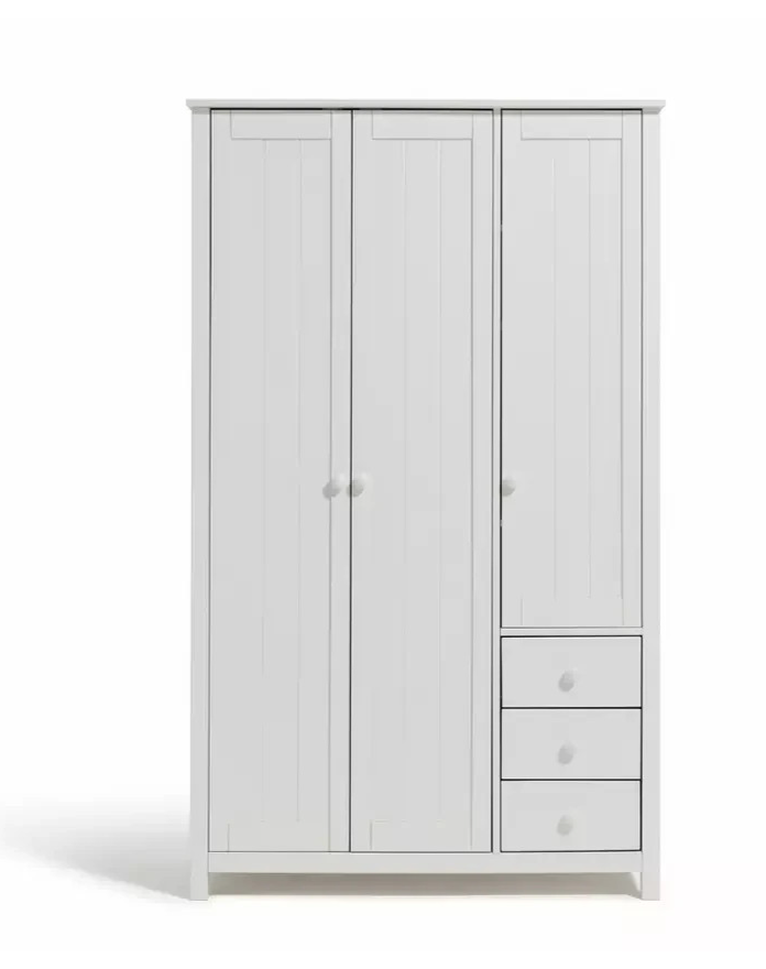 Home Scandinavia 3 door 3 Drawer Wardrobe - White ( B Grade )