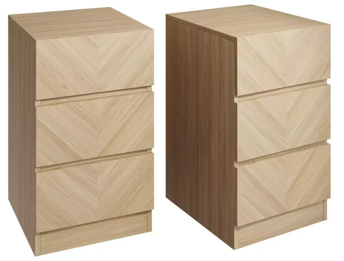 GFW Catania 3 Drawer 2 Bedside Table - Oak