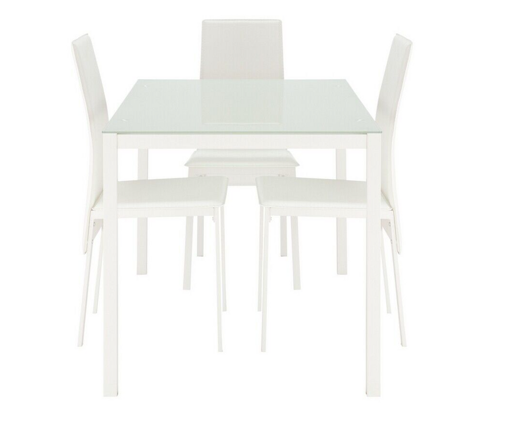 Home Lido Glass Dining Table & 4 White Chairs | Modern Kitchen Dining Furniture