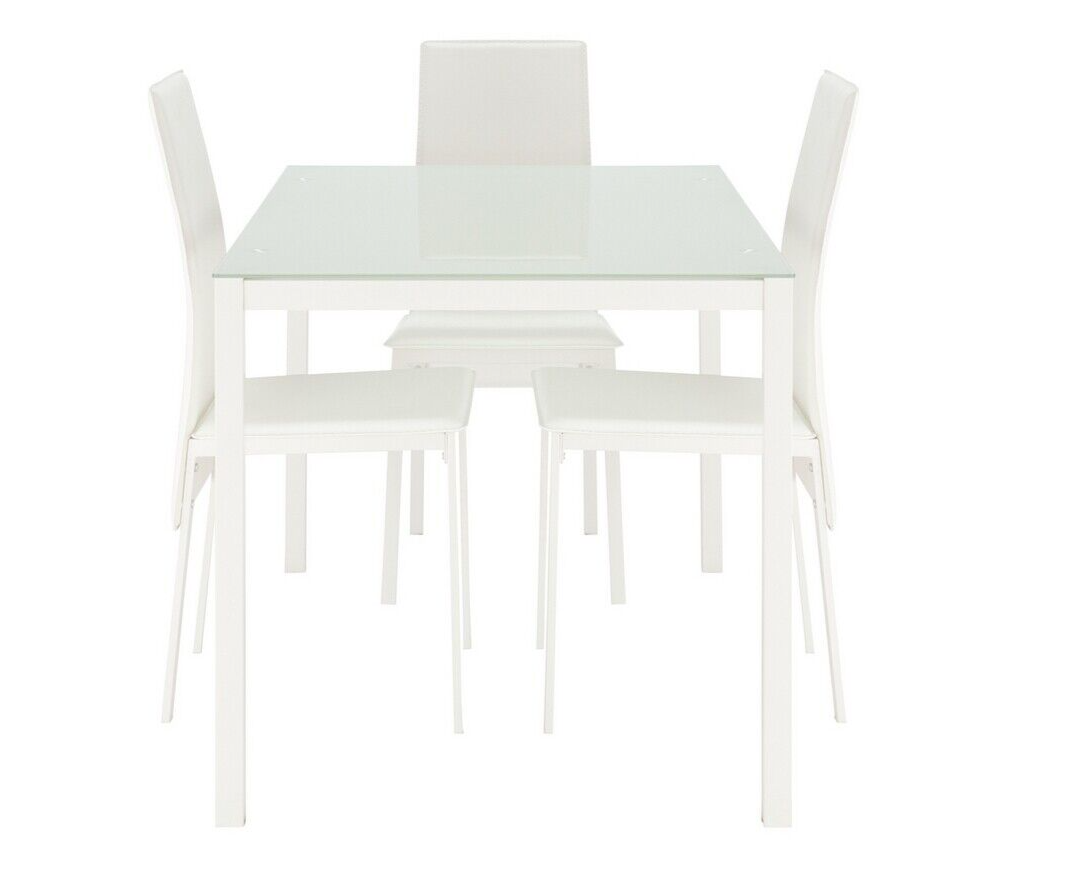 Home Lido Glass Dining Table & 4 White Chairs | Modern Kitchen Dining Furniture