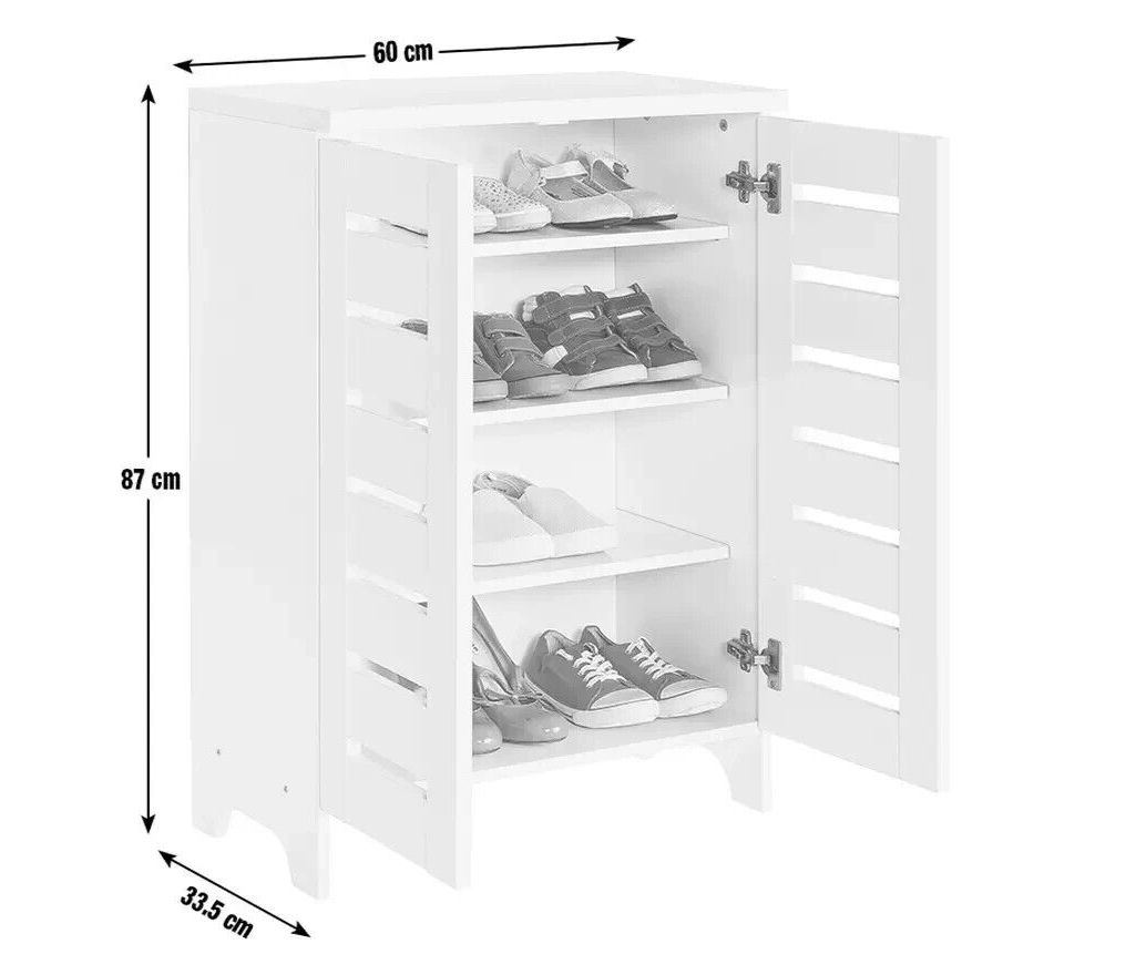 Slatted 2 Door Shoe Storage Cabinet - White