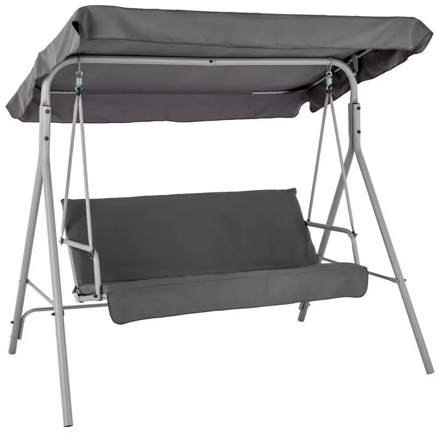 Home 3 Seater Metal Garden Swing Chair Grey | Outdoor Patio Hanging Bench Seat