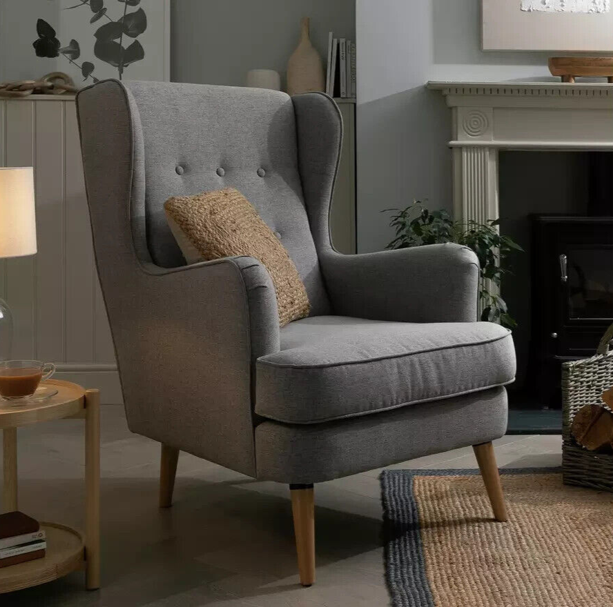 Habitat Callie Self Assembly Fabric Wingback Chair - Grey | Comfortable Stylish