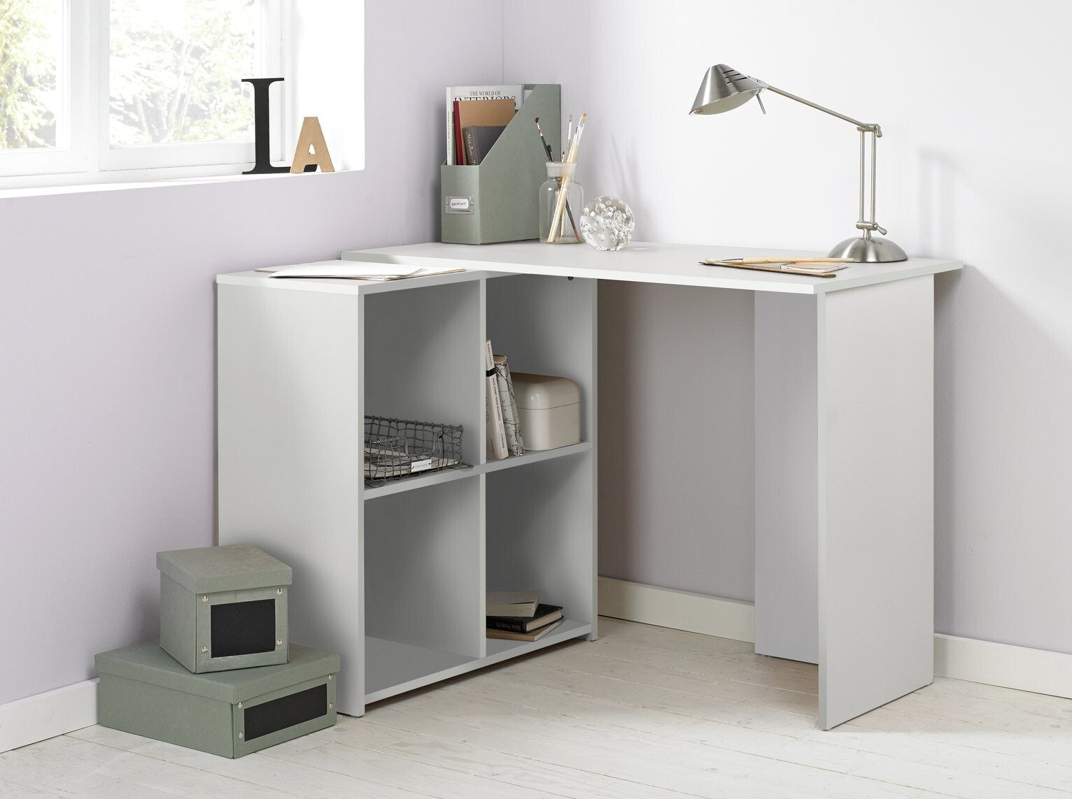 Home Malibu Corner Office Desk White | Modern Workstation Furniture ( B Grade )