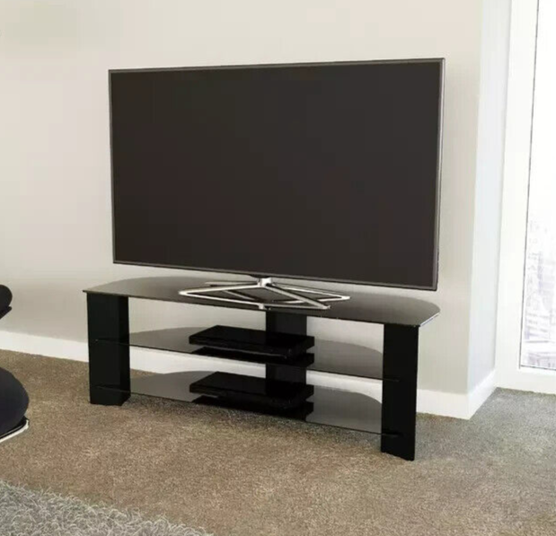 AVF Corner TV Stand With Storage in Black - Up to 65 Inch TV Unit Glass - 130cm