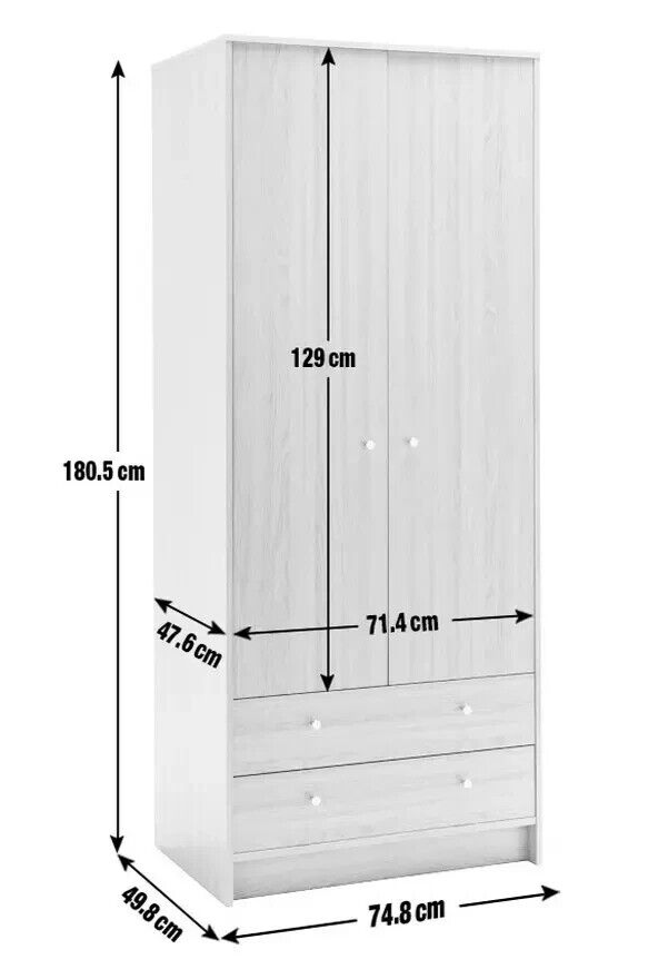 Malibu 2 Door 2 Drawer Wardrobe - Black Oak Effect | Bedroom Storage for Clothes