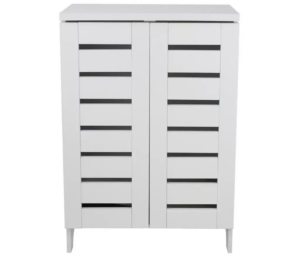 Slatted 2 Door Shoe Storage Cabinet - White
