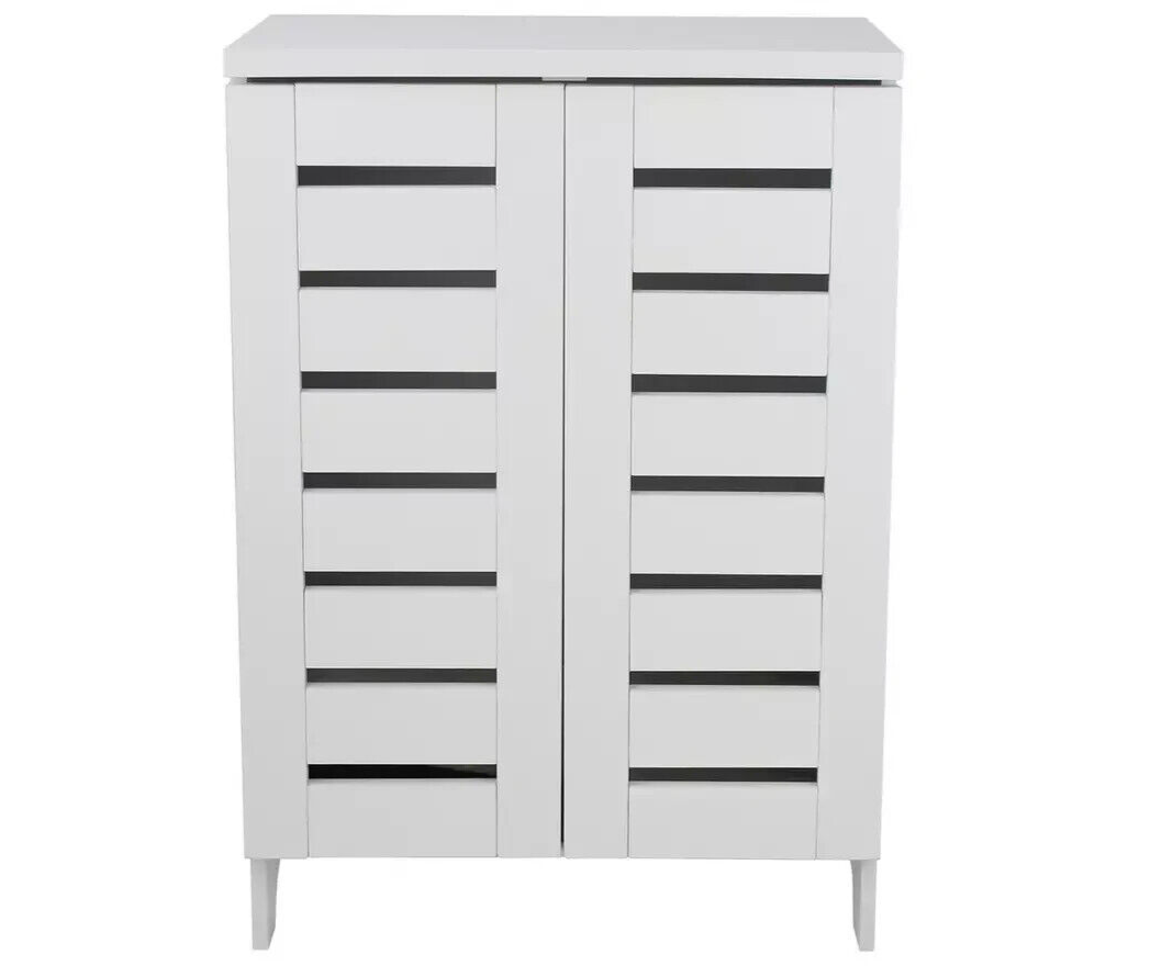 Slatted 2 Door Shoe Storage Cabinet - White