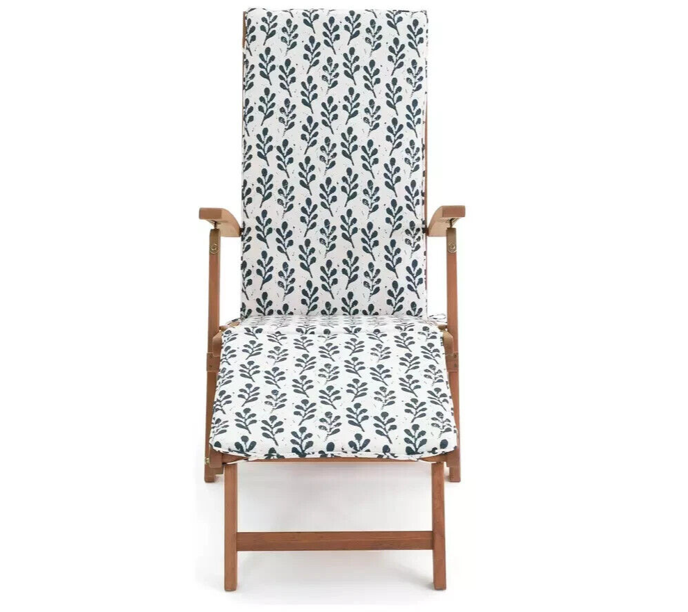 Folding Wooden Sun Lounger - Blue and White