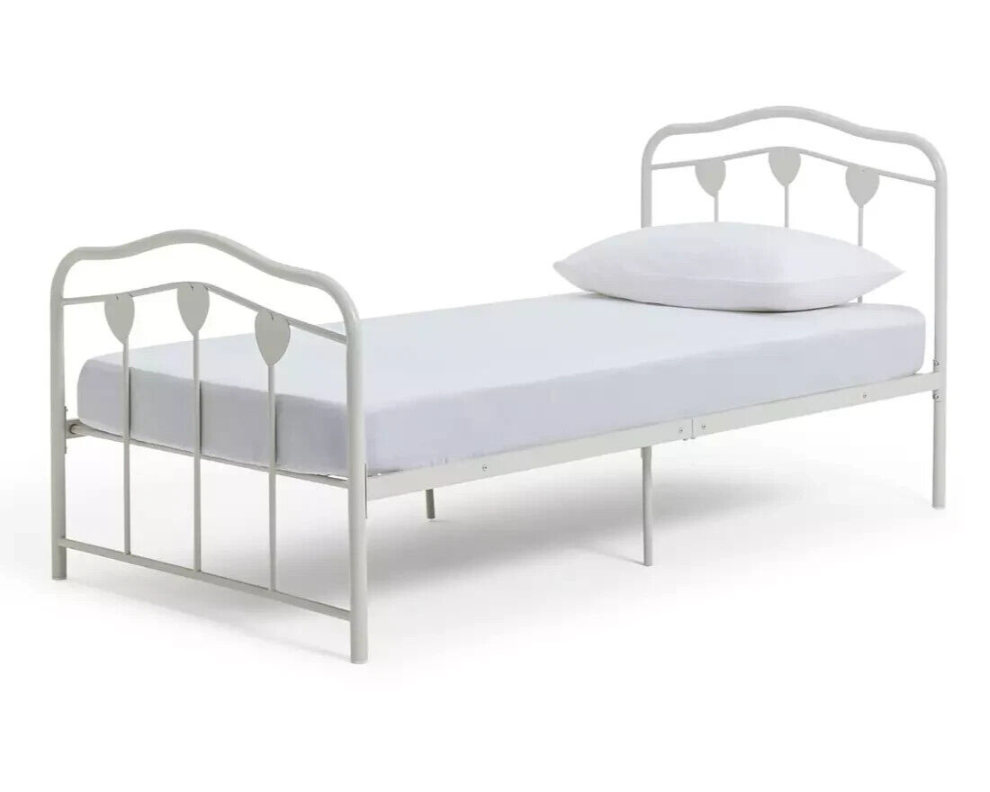Hearts Single Metal Bed Frame - White ( B Grade 21231 )