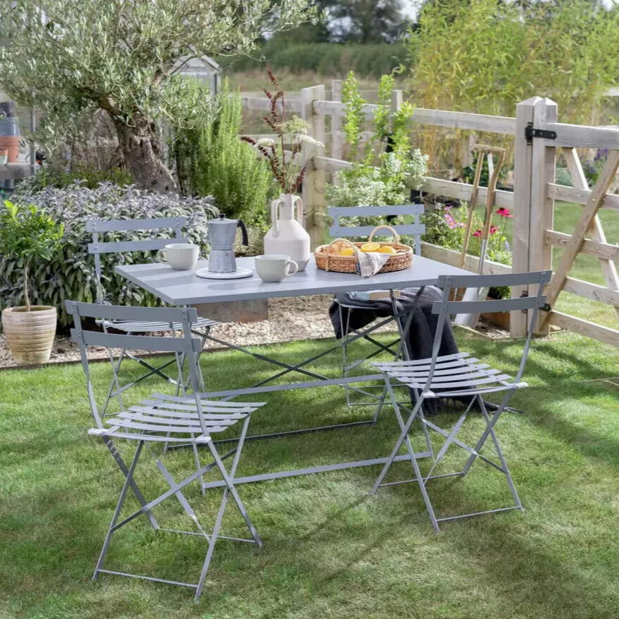 Habitat Eve 4 Seater Folding Metal Patio Set - Grey | Outdoor Garden Furniture