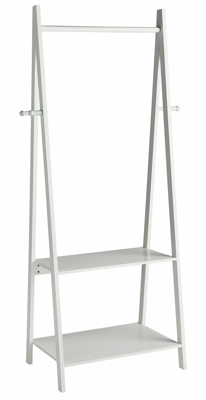 Decorative Clothes Rail with 2 Shelves - White