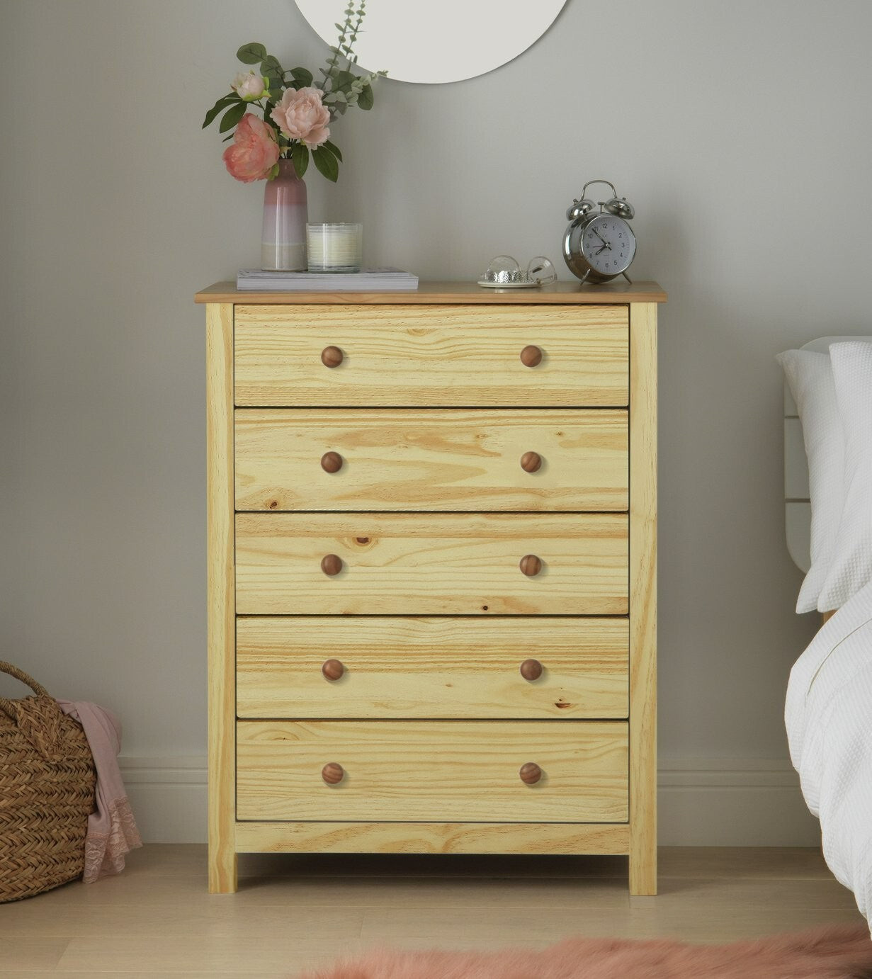 Scandinavia 5 Drawer Chest - Pine
