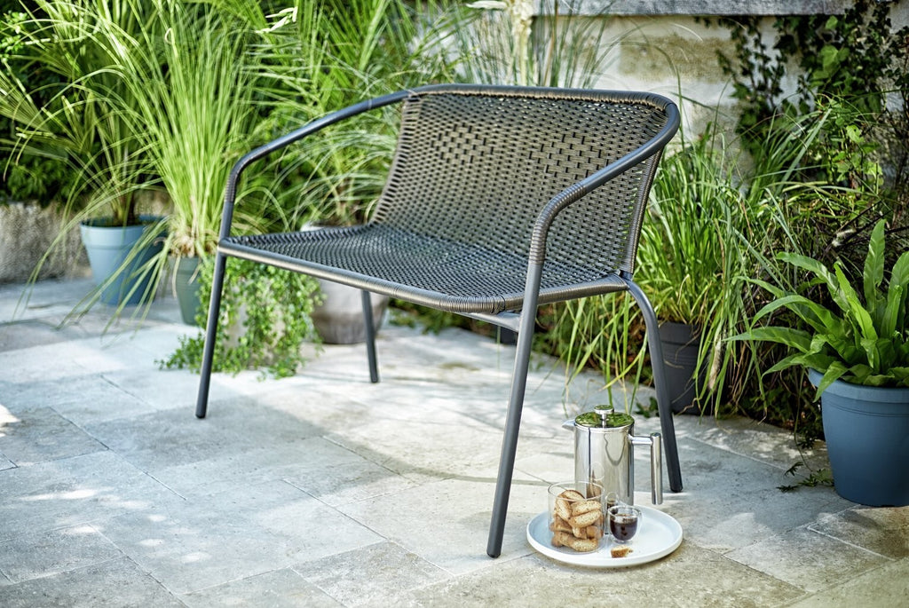 2 Seater Steel & Wicker Effect Garden Bench-Brown